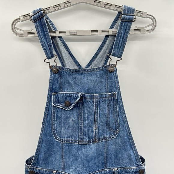American Eagle Bib Overall Shorts Distressed Medium Wash Womens Small S Cotton - Picture 3 of 12